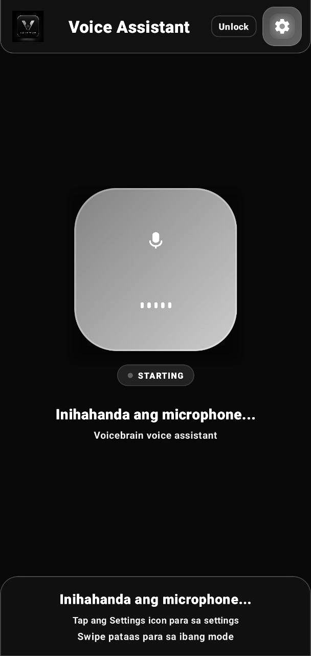 Screenshot of Voicebrain's Voice Assistant mode, showing the mic button while the microphone is starting up