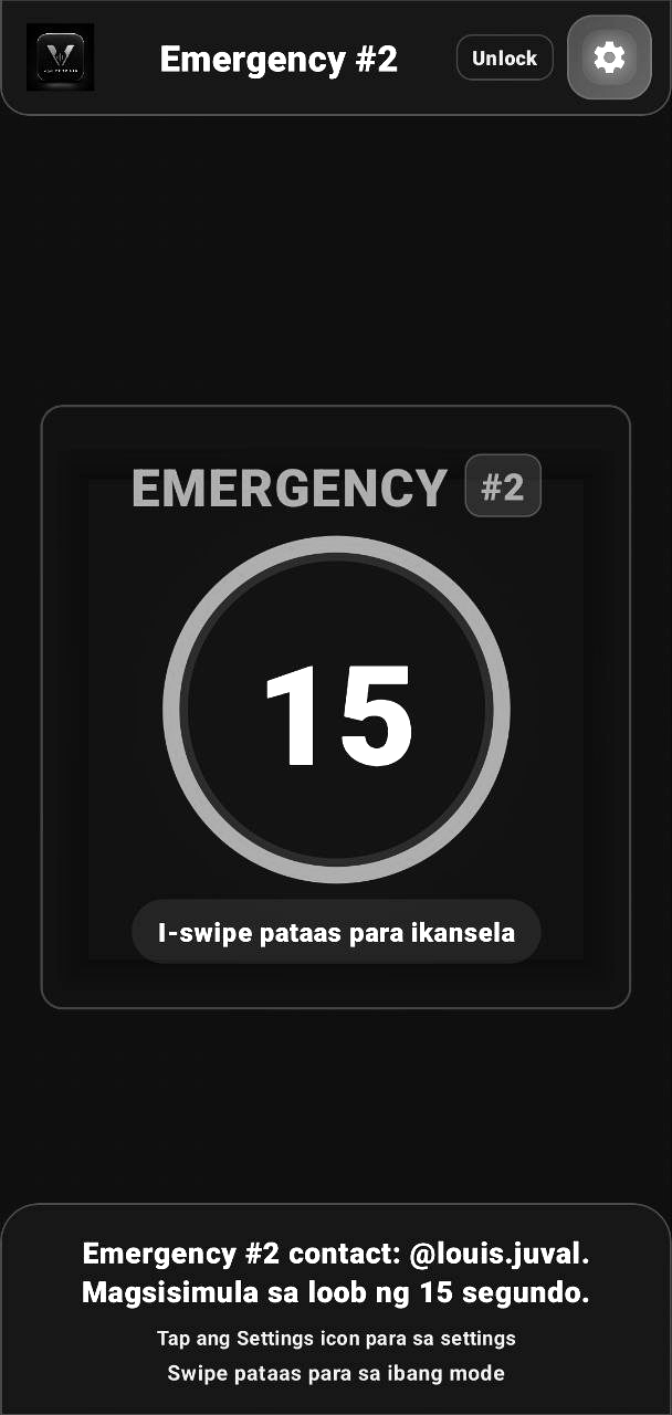 Screenshot of Emergency contact number 2 with a 15-second countdown timer