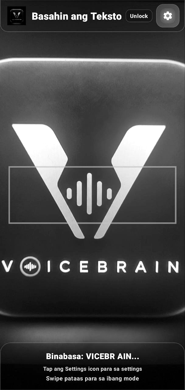 Screenshot of Text Reader mode, reading the word Voicebrain from a logo