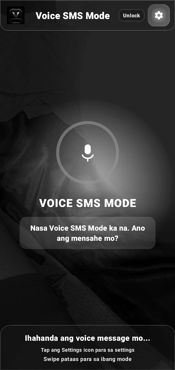 Screenshot of Voice SMS Mode, waiting for the user's dictated message